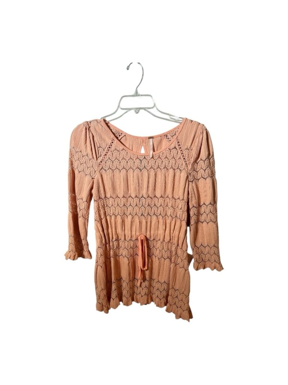 Free People 3/4 Sleeve Crochet Flowy Boho Top Women's Small Peach Orange